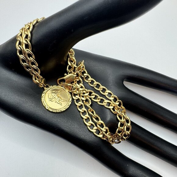 Cuban Chain 18k Gold Plated Sagittarius Horoscope Coin Pendant Necklace - Picture 8 of 9